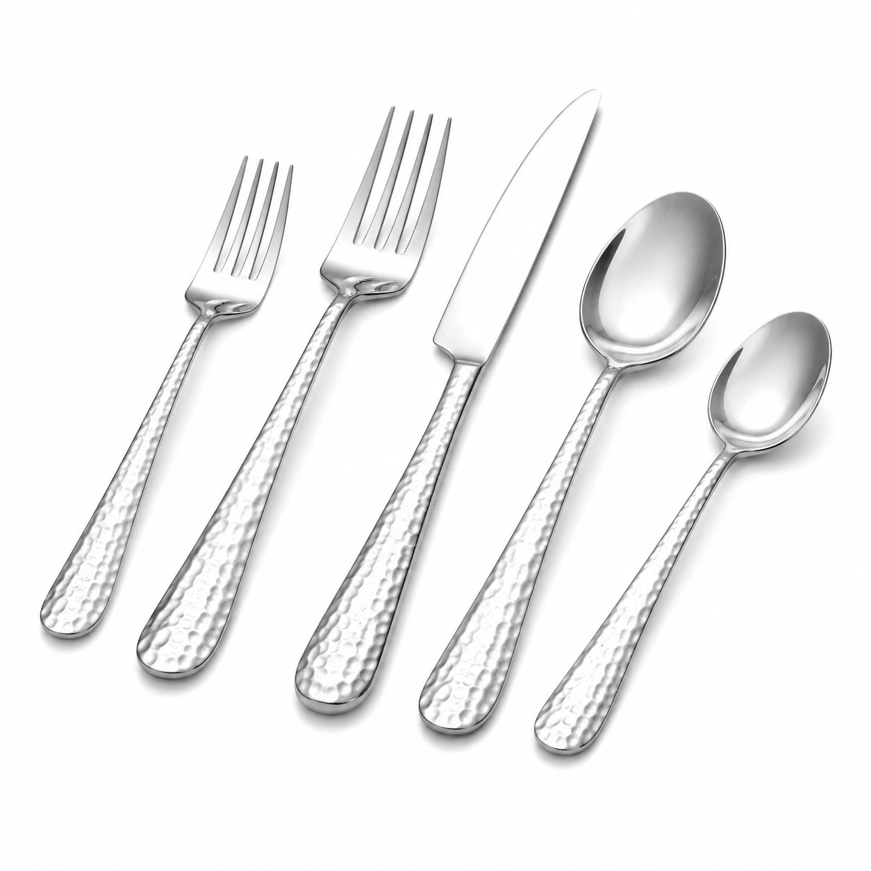 Besteckset 5-teilig Edelstahl Silber gehämmerte Griffe