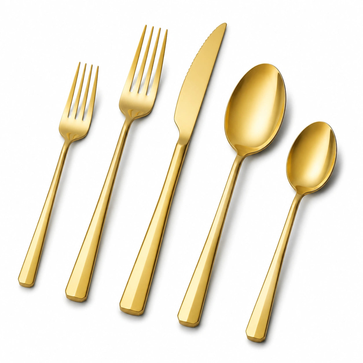 5-teiliges Besteckset 16 bis 22 cm Edelstahl Gold für Tischgedeck modernes Design