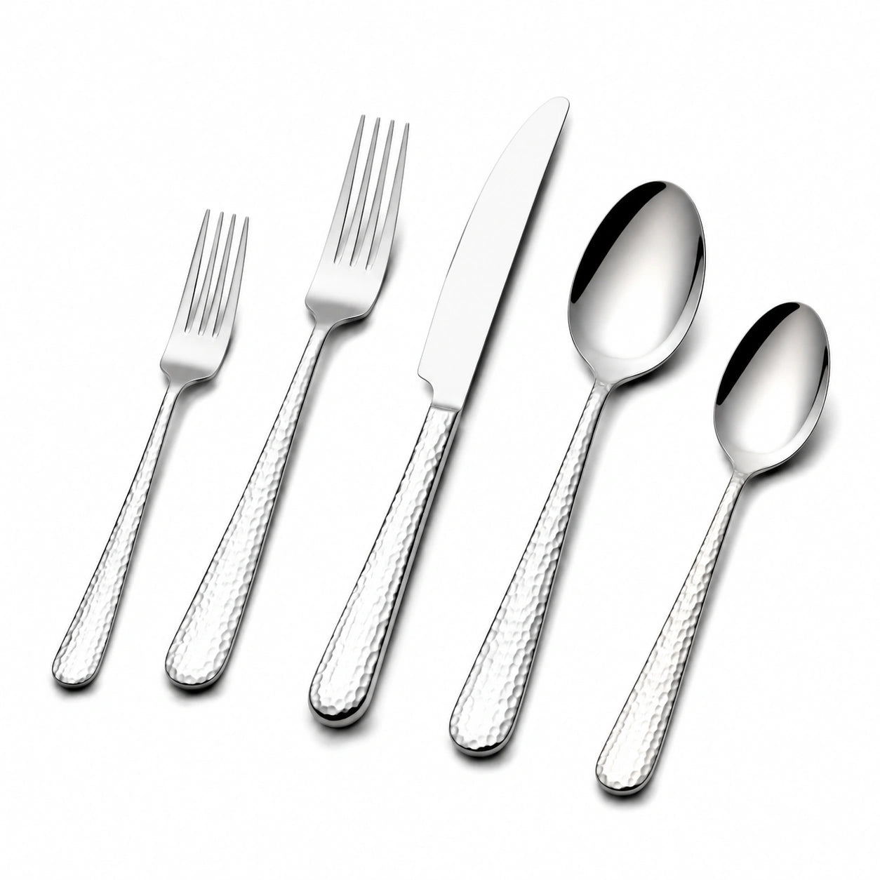 Besteckset 5-teilig aus Edelstahl Silber gehämmerte Griffe für den Esstisch