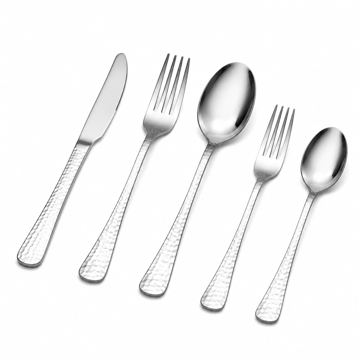 Besteckset 5-teilig Edelstahl Silber gehämmerte Griffe für den Esstisch