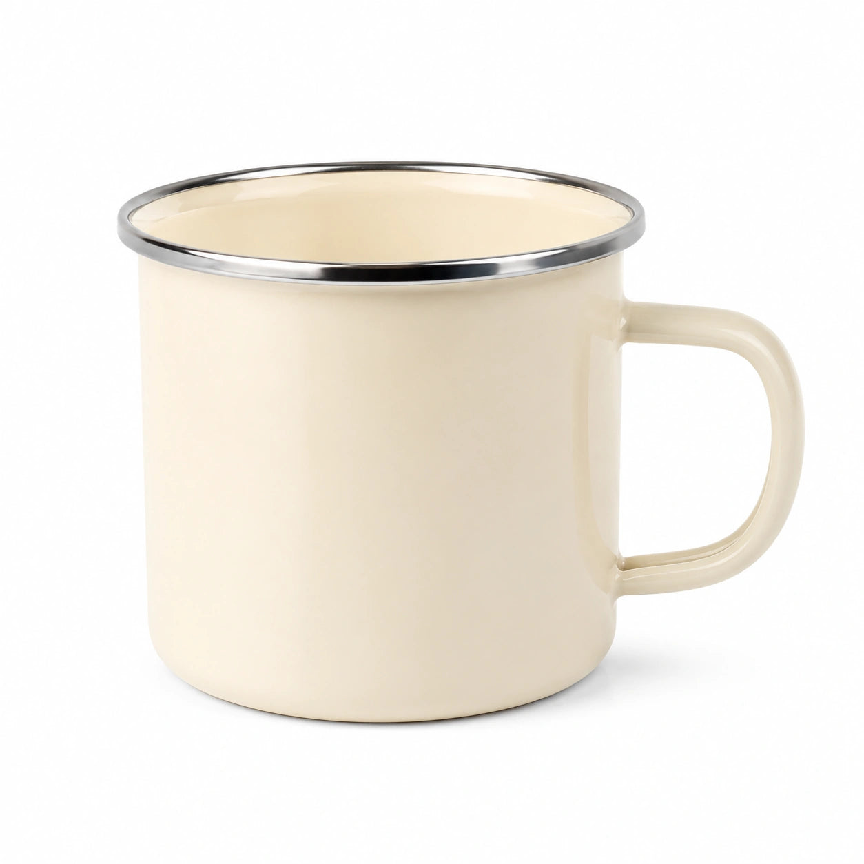 Emaillebecher 350 ml Cremeweiß mit Edelstahlrand für Heißgetränke