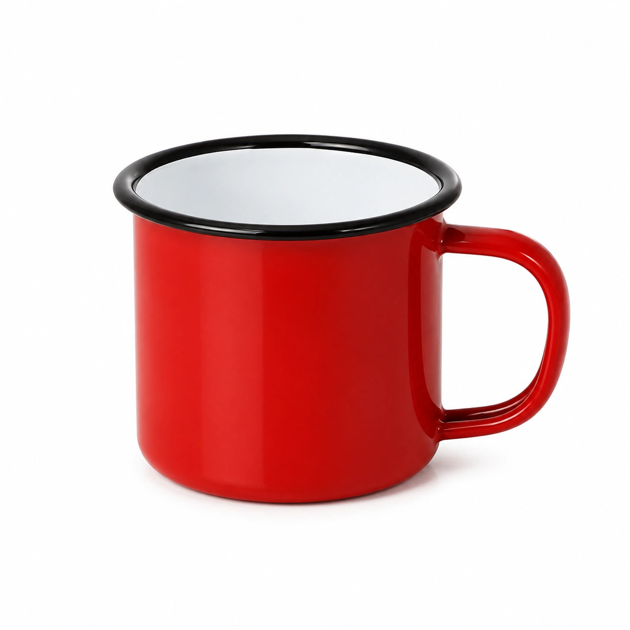 Emaillebecher 500 ml 10 x 9 cm Rot mit schwarzem Rand für Heißgetränke