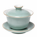 Gaiwan Teetasse 150 ml Keramik Mintgrün glasiert mit Deckel und Untertasse