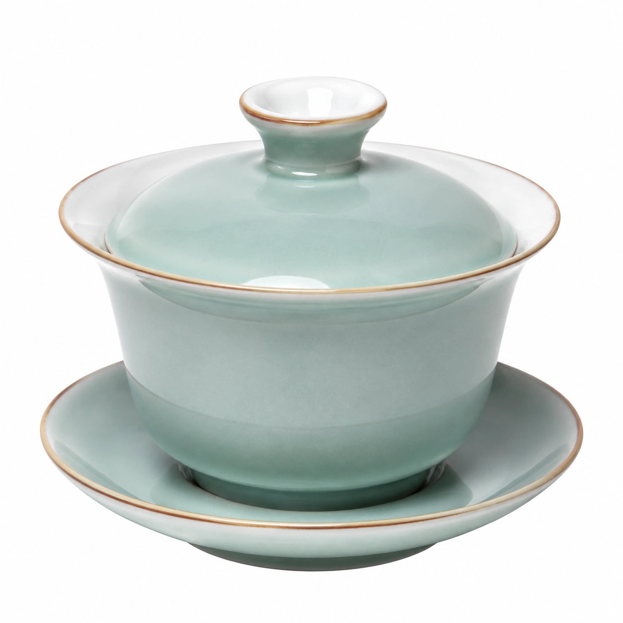 Gaiwan Teetasse 150 ml Keramik Mintgrün glasiert mit Deckel und Untertasse