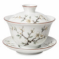 Gaiwan Teetasse 150 ml Porzellan Weiß mit Blütenmotiv und Untertasse