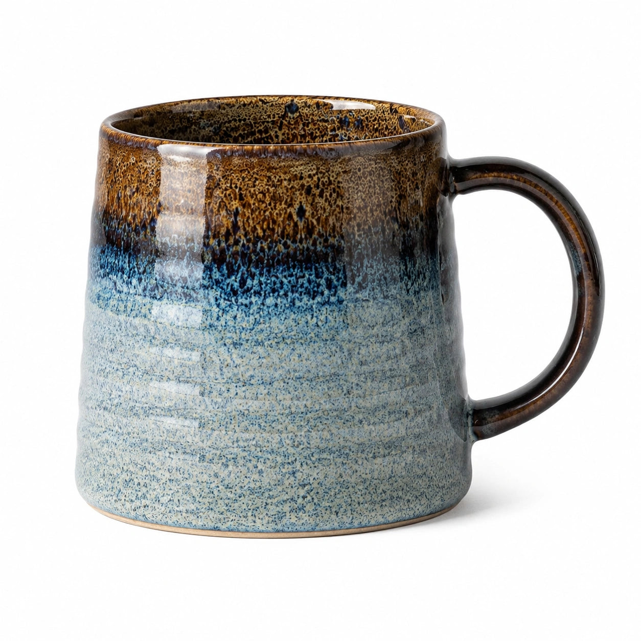 Keramiktasse 450 ml Blau Braun mit reaktiver Glasur für Heißgetränke