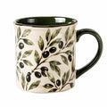 Kaffeetasse 400 ml aus Keramik Creme Grün mit Olivenzweig Dekor für Heißgetränke