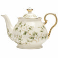 Porzellan-Teekanne 1.20 L Cremeweiß mit Blumenmuster und Goldrand