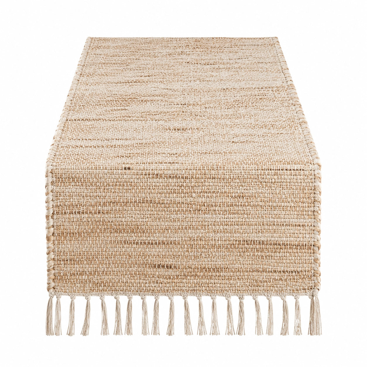 Tischläufer 180 x 40 cm aus gewebten Textilfasern in Beige mit Fransen