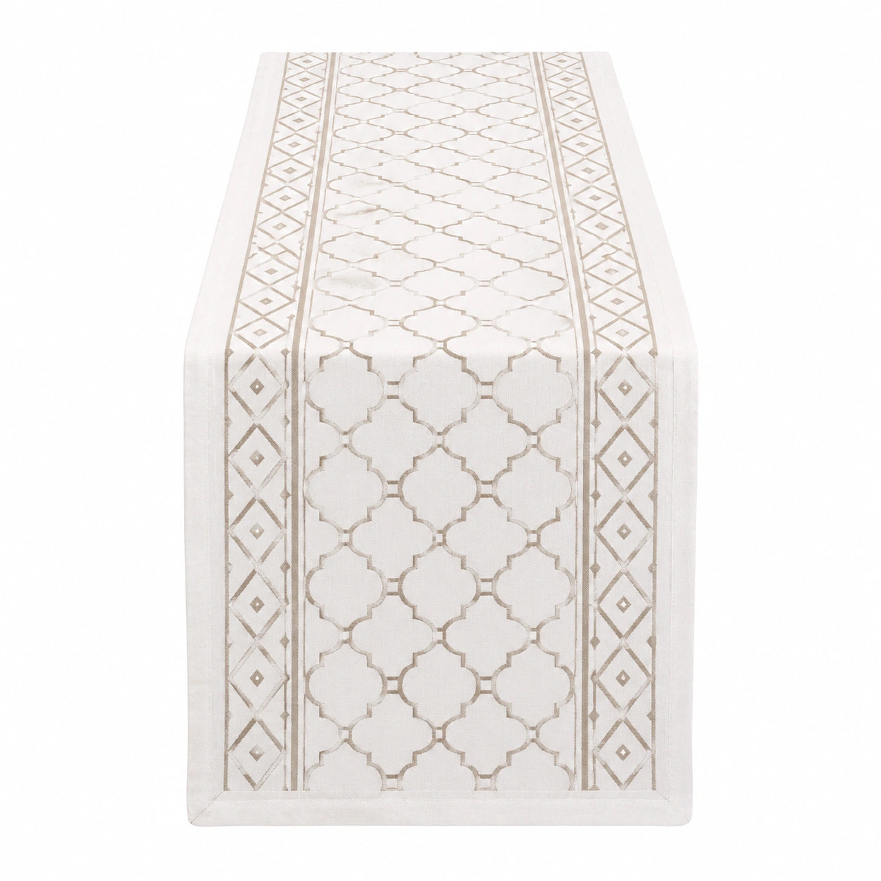 Tischläufer 180 x 40 cm Textilgewebe Creme Beige mit geometrischem Muster